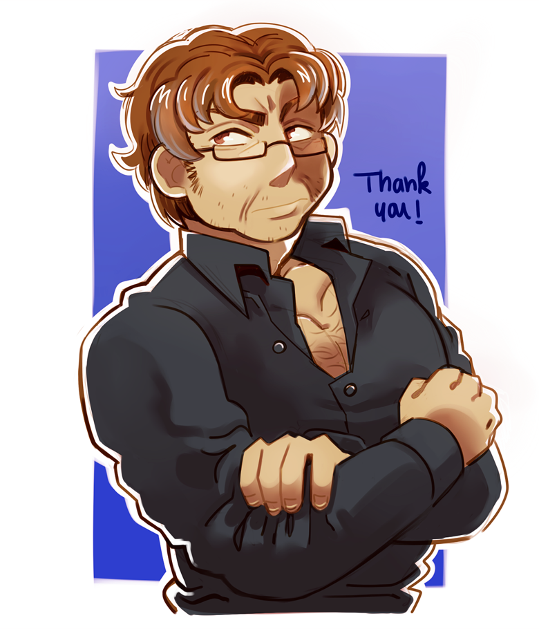 Cavanagh with his arms folded across his chest.