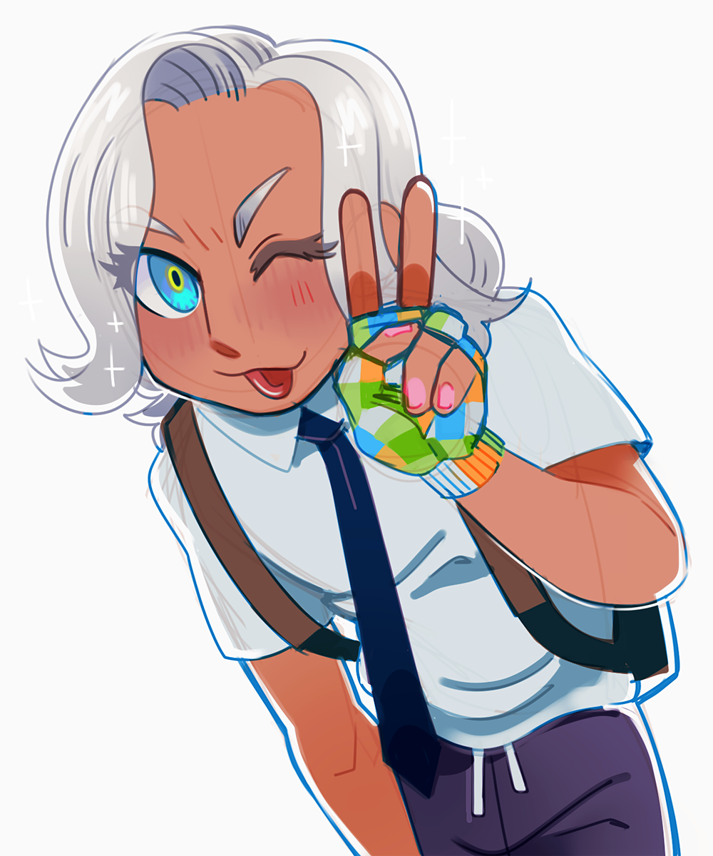 Dad winking and sticking his tongue out while making a peace sign